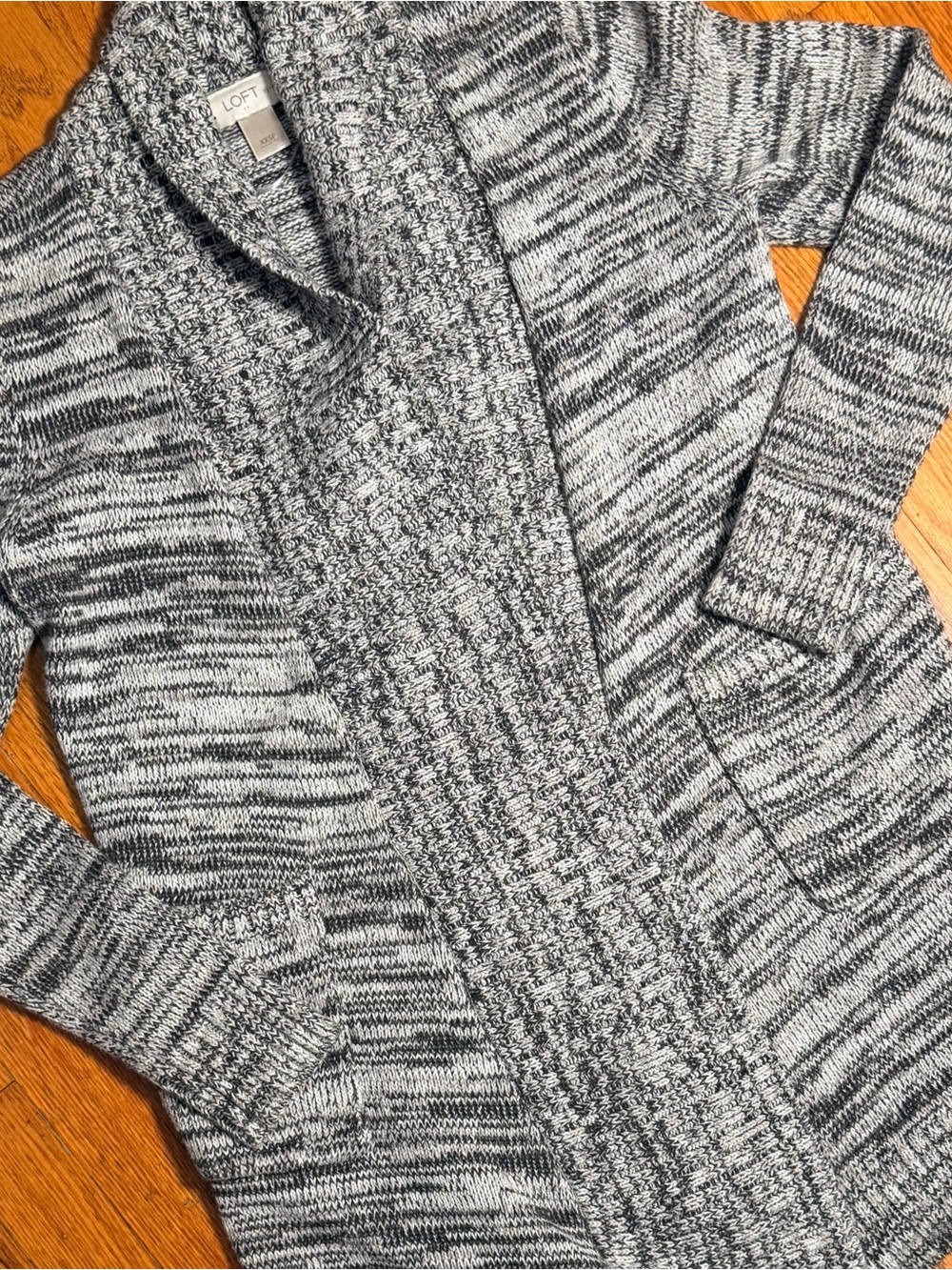 LOFT Gray and White Marled Shawl Collar Cardigan